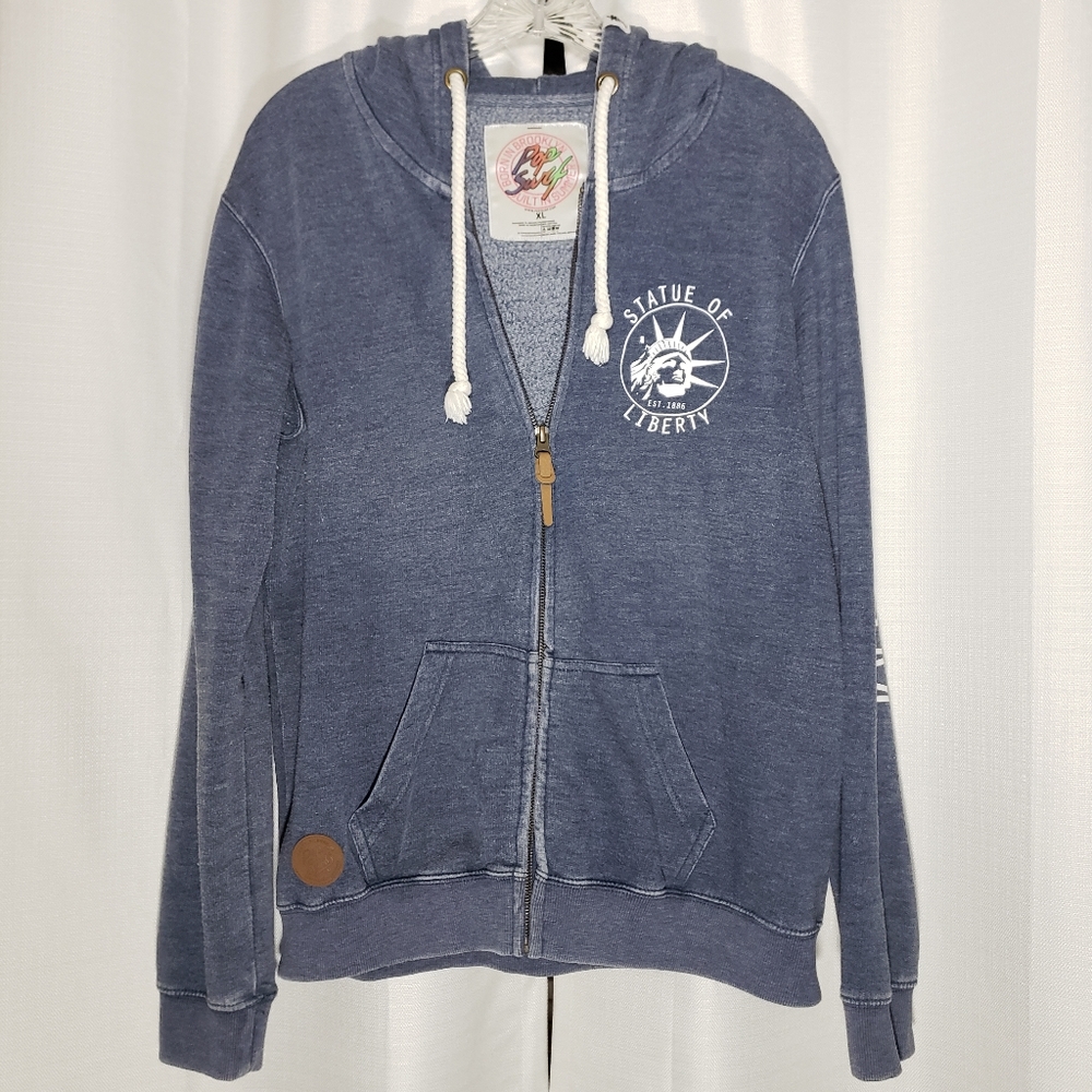 XLarge Pop Surf Blue White Full Zip Hooded Jacket Statue of Liberty